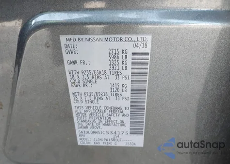 2018 Infiniti Qx60 z USA, uszkodzony, nr VIN 5N1DL0MM5JC534175